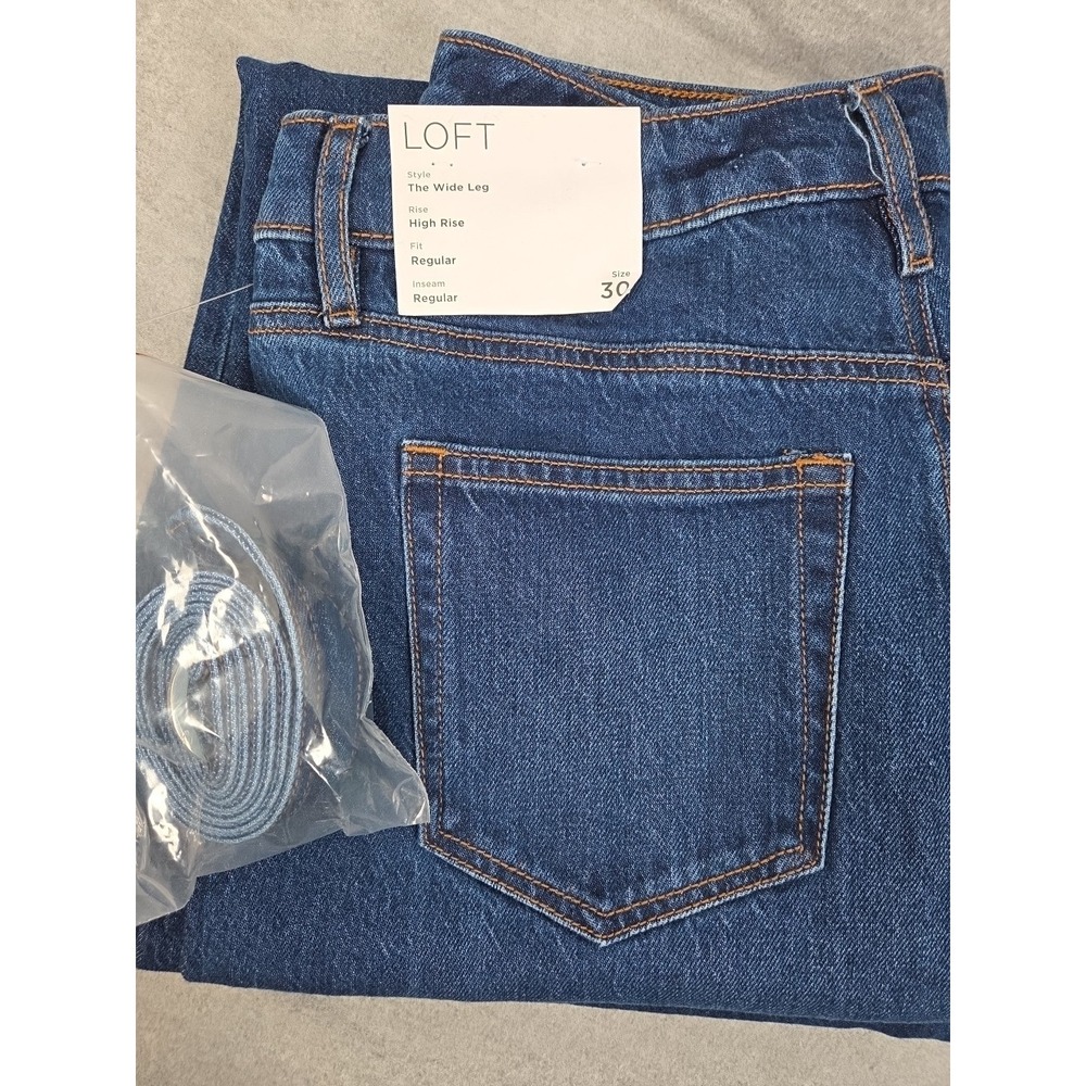 Loft The Wide Leg Jeans Womens 10 High Rise Stretch Flare 30x30 with Belt NEW‎